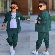 Nowy zielony komplet 3 częściowy zestaw bluzka + bluza + spodnie r. 134/140