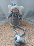 ANIOŁ SIEDZĄCY LALECZKA PLUSZ SREBRNY BIAŁY ŚWIĄTECZNY SKRZAT 75 CM