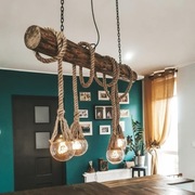 Lampa Loft/Rustykalna drewniana belka sznur jutowy