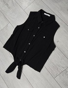 Nowa czarna koszula wiskozowa na ramiączkach z wiązaniem, wei wei