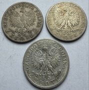 2 złote Polonia 1932 1933 1934 srebro zestaw 3 szt.