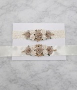 Zestaw kremowa koronkowa opaska oraz pasek do chrztu urodziny sesję 