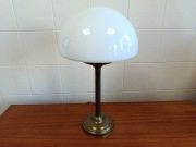 Lampa Stołowa Mosiężna Grzybek Klosz Szklany Biały Półkula Art Deco