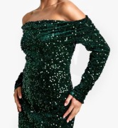 Sukienka wieczorowa sylwester impreza Glamour cekiny butelkowa boohoo 