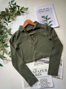 Bluzka z kołnierzykiem w prążki długi rękaw cotton bawełna Zara