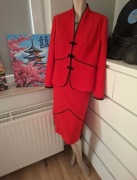 L 40 czerwony garnitur ze spódnicą marynarka żakiet komplet cheongsam qipao