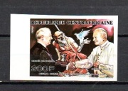 Centralna Afryka 1990 rok - Papież Jan Paweł II + Gorbaczow - znaczek cięty