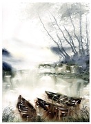 Pejzaż format A3 30X40 oryginalna akwarela