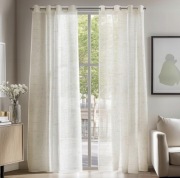 Deconovo Półprzezroczyste zasłony lniane do salonu, 140x280 na przelotkach