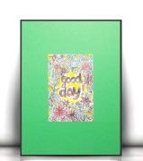 mały plakat z napisem good day, zielony obrazek A4, boho plakat