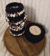 Ręcznie wykonana tuba na butelkę wina / wódki + 4 podkładki pod szklanki.