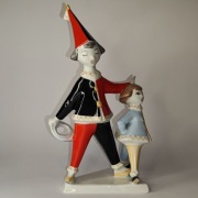 Figurka porcelanowa hollohaza - klaun z dzieckiem 