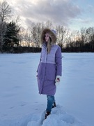 Wyjątkowo ciepły płaszcz puchowy – wełna, kaptur z futrem, idealny na mrozy