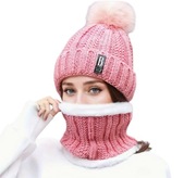 Zestaw ciepła czapka z golfem kolor różowy