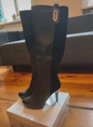 Kozaki szpilki Vinceza czarne nowe koturn r.40  na zamek welur-skóra