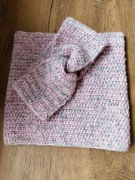 komplet opaska i komin szaro - różowy