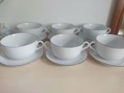 Bulionówki 350ml + spodki komplet 6szt. Karolina unikat PRL sygnatury