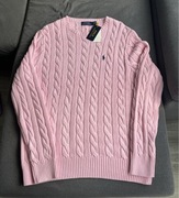 Sweter polo Ralph Lauren carmel pink L nowy cable-knit jumper warkocz