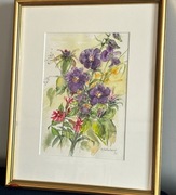 Obraz akwarela w ramie kwiaty bukiet