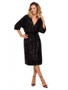 Sylwestrowa sukienka midi z cekinami i wiązaniem - czarna roz. M