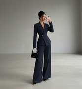 Granatowy elegancki komplet damski garnitur marynarka do pracy + GRATIS