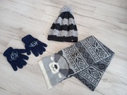 Szary komplet czapka szal rękawiczki dla chłopca 