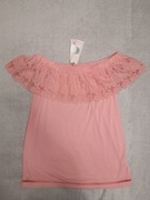 Nowa różowa koronkowa haftowana elegancka bluzka hiszpanka TU 38