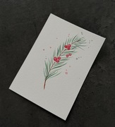 Obraz Akwarela A6 – zielona gałązka z czerwonymi jagodami