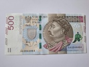 500 złotych 2016 - seria AA UNC - ciekawy numer