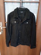 Męska czarna jeansowa kurtka z misiem na kołnierzu boohoo man M