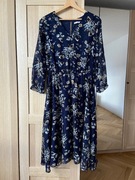 Granatowa sukienka w kwiaty midi, Quiosque, rozmiar 42 L/XL, nowa