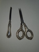 Srebrne nożyczki Secesja 1860-1890 plus nożyk