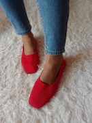(41/42) Czerwone baleriny dzianinowe, letnie mokasyny, NOWE 
