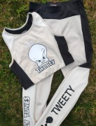 ZARA cudny unikatowy komplet Tweety z siateczką,leginsy ,bluzka,top,146-152