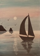 Żaglówka na morzu,wschód słońca