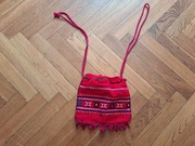 Vintage worek torebka z haftem retro czerwona