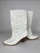 Damskie kowboiki skórzane białe do kolana country wiosna kozaki 40 41 26