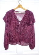 Różowo-czarna zwiewna koszula wiązana z przodu hippie Topshop alt 80s