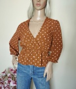 Bluzeczka bluzka kopertowa z baskinką w kropki falbanki