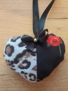 Nowa patchworkowa z panterką czerwony mak zawieszka Serduszko 12cm+wstążka 