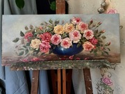 Obraz olejny na płótnie „Róże” unikat, 70x30 cm