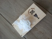 Kartka drewniana pudełko Pierwsza Komunia Święta 