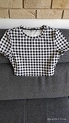 Słodka krótka  bluzeczka w czarno-białą kratę dla dziewczynki, 7-8 lat  