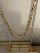 NOWY NASZYJNIK ŁAŃCUSZEK POTRÓJNY ŁĄCZONY KRZYŻYK SHEIN kolor żółte złoto