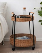 IKEA LUBBAN stolik barek na kółkach rattan antracyt