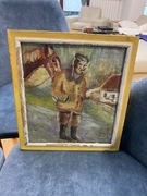 Obraz olejny na płótnie mężczyzna koń dom