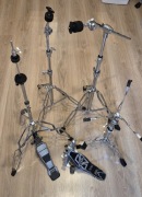 Komplet statywów do perkusji: hi-hat, werbel, łamany, prosty, stopa