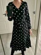 Czarna maxi sukienka w kropki grochy wiskozowa S retro vintage dots