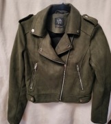 Ramoneska damska oliwkowa w stylu motocyklowy 