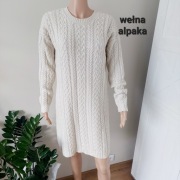 Sukienka dzianinowa kremowa wełna alpaka L
